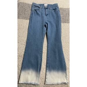 Mud Pie Womens Medium Lottie Flare Jeans Blue Bleach Two Tone Denim Crop Stretch